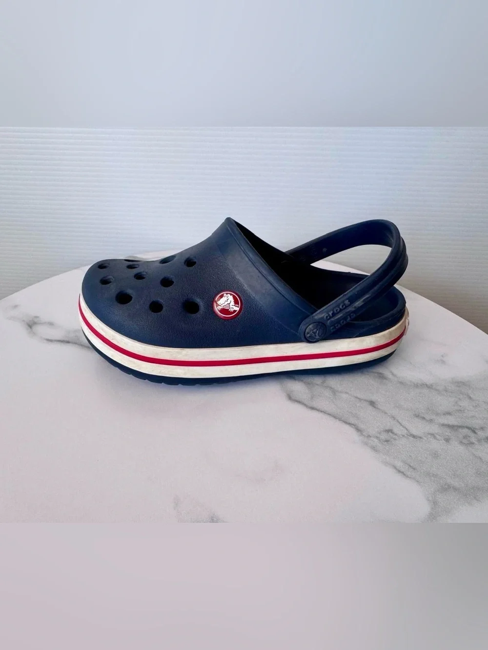CROCS Kids Navy Clog with Red and White Stripe